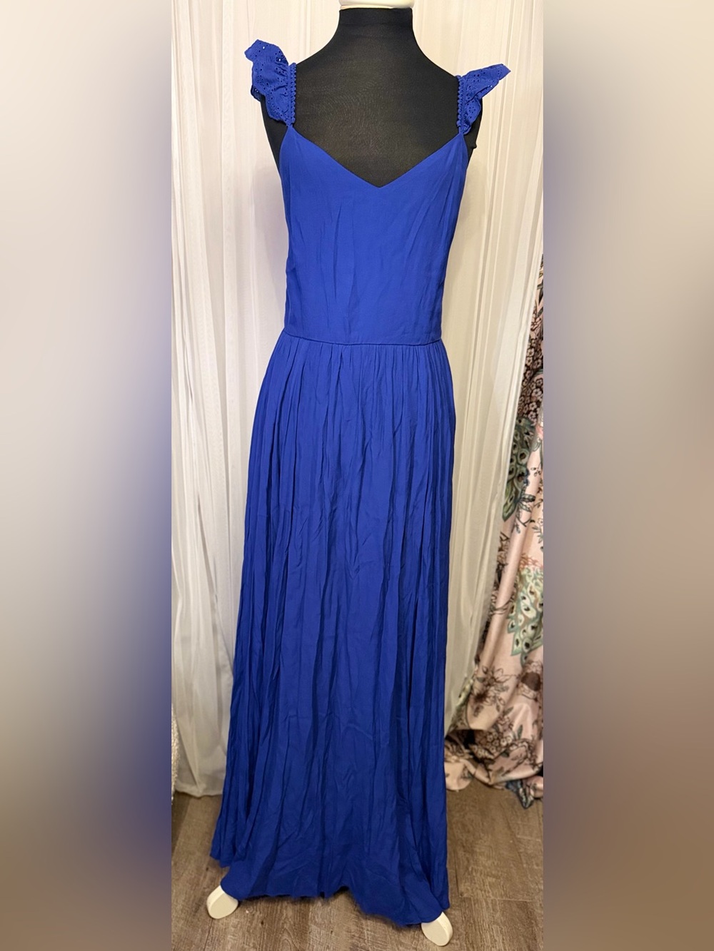 NWT A Loves A Royal Blue Eyelet Ruffle Strap Maxi Dress Size Medium